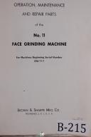 Brown & Sharpe-Brown & Sharpe No. 11 Face Grinder Operation, Maintenance, Parts-#11-No. 11-01